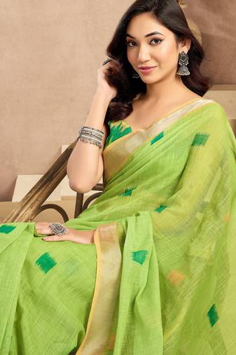 parrot lilen print work designer party wear festive 1 minute ready to wear saree with unstitched blouse piece