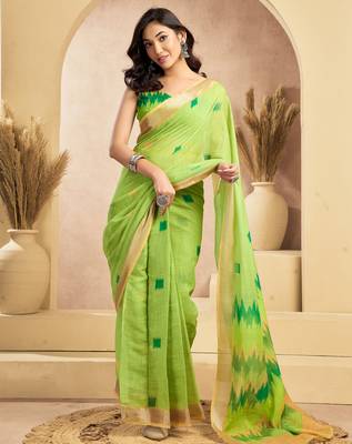 parrot lilen print 1 minute ready to wear saree with unstitched blouse piece 2