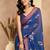 blue lilen print work designer party wear festive 1 minute ready to wear saree with unstitched blouse piece