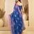blue lilen print work designer party wear festive 1 minute ready to wear saree with unstitched blouse piece