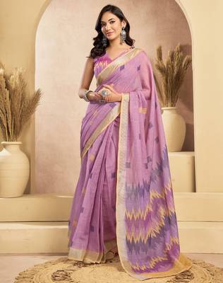 lavender lilen print 1 minute ready to wear saree with unstitched blouse piece 2