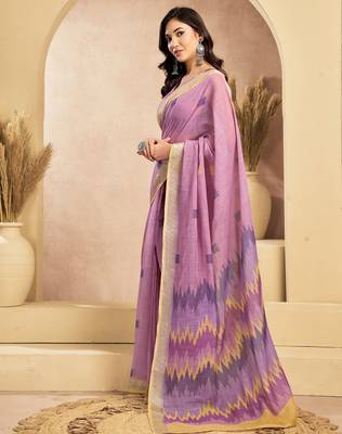 lavender lilen print 1 minute ready to wear saree with unstitched blouse piece 3