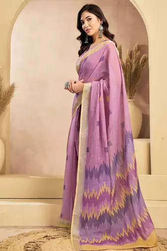 lavender lilen print 1 minute ready to wear saree with unstitched blouse piece