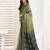 dusty teal lilen print work designer party wear festive 1 minute ready to wear saree with unstitched blouse piece
