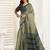 dusty teal lilen print work designer party wear festive 1 minute ready to wear saree with unstitched blouse piece