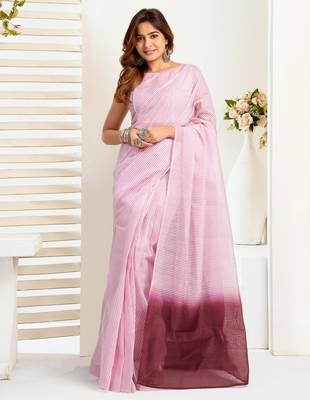 baby pink lilen print 1 minute ready to wear saree with unstitched blouse piece 1