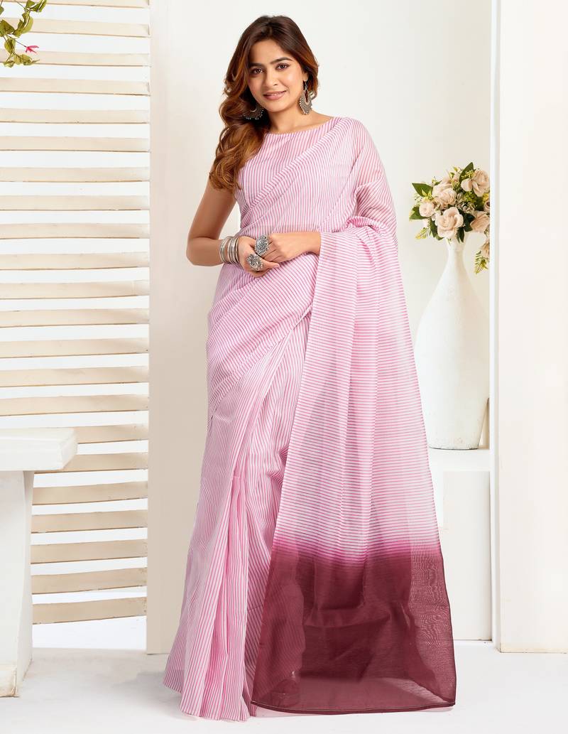 baby pink lilen print work designer party wear festive 1 minute ready to wear saree with unstitched blouse piece