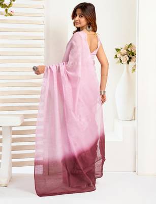 baby pink lilen print 1 minute ready to wear saree with unstitched blouse piece 3