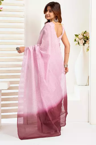 baby pink lilen print 1 minute ready to wear saree with unstitched blouse piece
