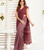 Wine lilen print 1 minute ready to wear saree with unstitched blouse piece
