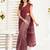Wine lilen print work designer party wear festive 1 minute ready to wear saree with unstitched blouse piece