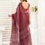 Wine lilen print work designer party wear festive 1 minute ready to wear saree with unstitched blouse piece