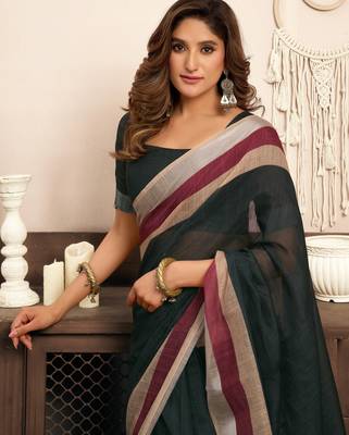 black lilen print 1 minute ready to wear saree with unstitched blouse piece 1