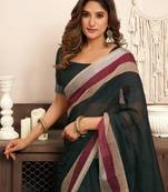 black lilen print 1 minute ready to wear saree with unstitched blouse piece