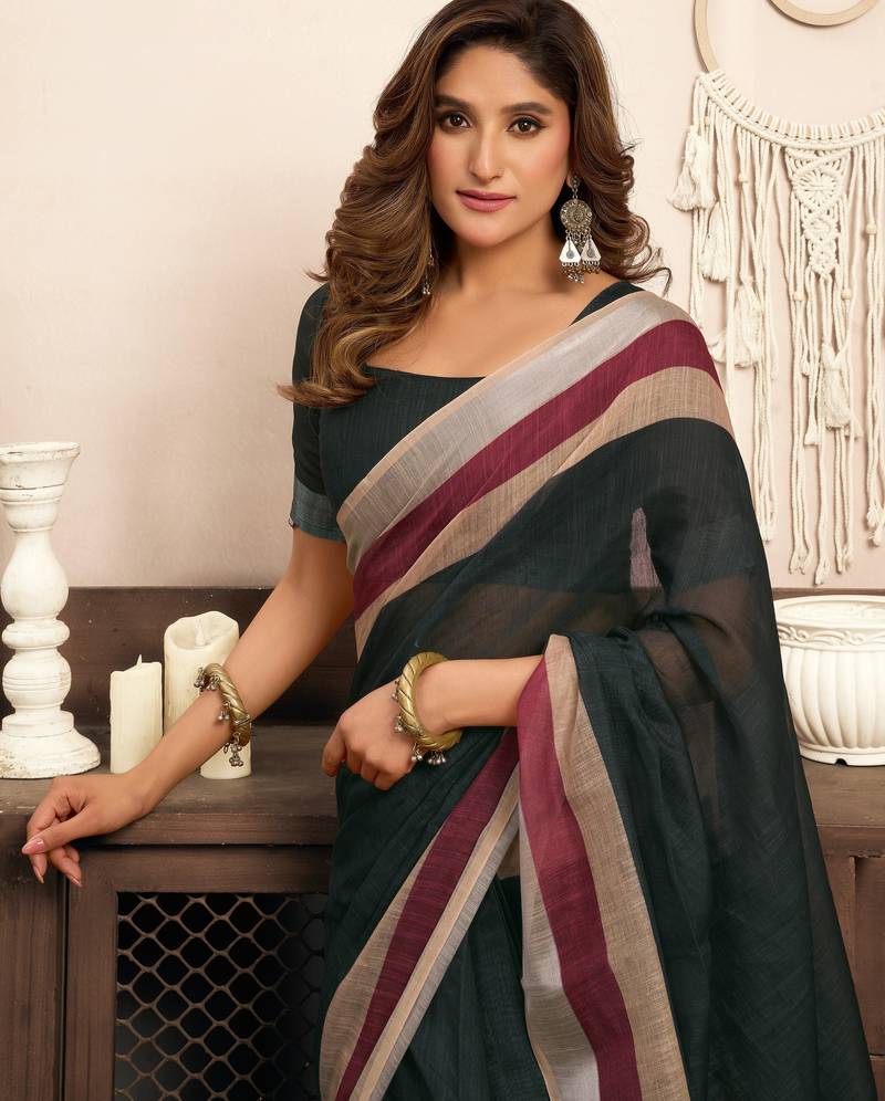 black lilen print work designer party wear festive 1 minute ready to wear saree with unstitched blouse piece