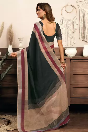 black lilen print 1 minute ready to wear saree with unstitched blouse piece