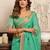 sea green lilen print work designer party wear festive 1 minute ready to wear saree with unstitched blouse piece