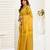 yellow black lilen print work designer party wear festive 1 minute ready to wear saree with unstitched blouse piece