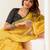 yellow black lilen print work designer party wear festive 1 minute ready to wear saree with unstitched blouse piece