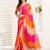 pink orange lilen print work designer party wear festive 1 minute ready to wear saree with unstitched blouse piece