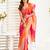 pink orange lilen print work designer party wear festive 1 minute ready to wear saree with unstitched blouse piece