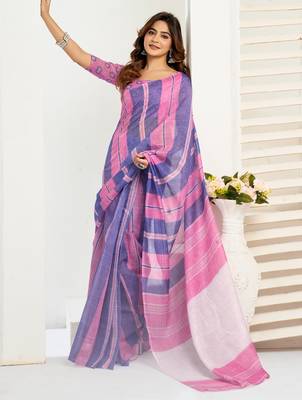 lavender pink lilen print 1 minute ready to wear saree with unstitched blouse piece 3