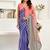 red blue lilen print work designer party wear festive 1 minute ready to wear saree with unstitched blouse piece