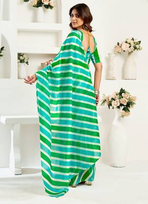 sky green lilen print 1 minute ready to wear saree with unstitched blouse piece 3