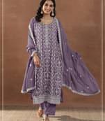 Lavender color embroideried rangoli crush silk semi stitched salwar suit