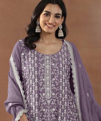 Lavender embroidered rangoli crush silk salwar suit 2