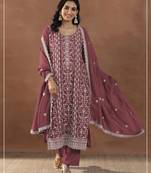 Dark peach color embroideried rangoli crush silk semi stitched salwar suit