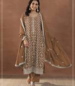 Dark gold color embroideried rangoli crush silk semi stitched salwar suit