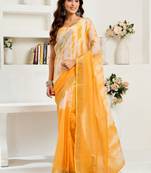 white yellow lilen print 1 minute ready to wear saree with unstitched blouse piece