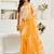 white yellow lilen print work designer party wear festive 1 minute ready to wear saree with unstitched blouse piece