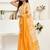 white yellow lilen print work designer party wear festive 1 minute ready to wear saree with unstitched blouse piece