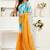 white sky lilen print work designer party wear festive 1 minute ready to wear saree with unstitched blouse piece