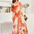 orange lilen print work designer party wear festive 1 minute ready to wear saree with unstitched blouse piece