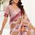 White lilen print work designer party wear festive 1 minute ready to wear saree with unstitched blouse piece