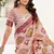 White lilen print 1 minute ready to wear saree with unstitched blouse piece