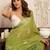 mehendi lilen print work designer party wear festive 1 minute ready to wear saree with unstitched blouse piece
