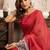 red lilen print work designer party wear festive 1 minute ready to wear saree with unstitched blouse piece