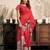 red lilen print work designer party wear festive 1 minute ready to wear saree with unstitched blouse piece