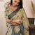 off white lilen print work designer party wear festive 1 minute ready to wear saree with unstitched blouse piece