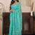 aqua lilen print work designer party wear festive 1 minute ready to wear saree with unstitched blouse piece