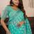 aqua lilen print work designer party wear festive 1 minute ready to wear saree with unstitched blouse piece