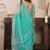 aqua lilen print work designer party wear festive 1 minute ready to wear saree with unstitched blouse piece