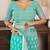 aqua lilen print work designer party wear festive 1 minute ready to wear saree with unstitched blouse piece