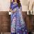 white blue lilen print work designer party wear festive 1 minute ready to wear saree with unstitched blouse piece