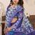 white blue lilen print work designer party wear festive 1 minute ready to wear saree with unstitched blouse piece