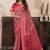 pink red lilen print work designer party wear festive 1 minute ready to wear saree with unstitched blouse piece